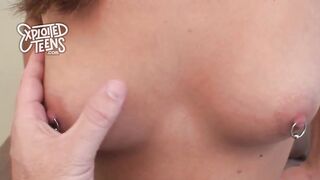 Brunette 18 year old deep throats an 8 inch cock
