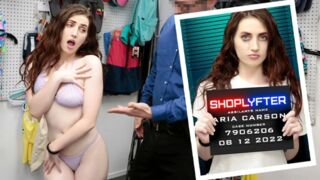 Shoplyfter - Perv Officer Moves Cute Thief Aria Carson's Purple Thong And Drills Her On The Desk