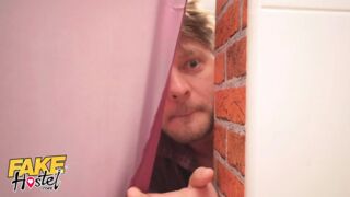 Fake Hostel Backpacker Fucks Redhead Landlady and Her Petite Maid