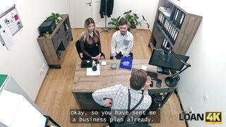 Amateur. Family couple came to get a loan and wife decided to fuck with a manager right there