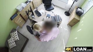 Beautiful blondie bent over and fucked hard in office