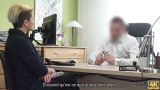 Amateur. Seductive lady has sex with loan agent to start