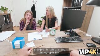 Amateur. Naughty blonde lesbian didn’t see a problem to fuck on a job interview in front of her girlfriend