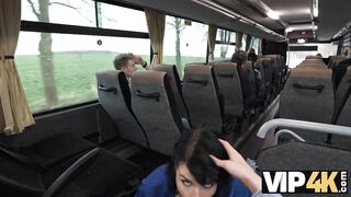 Amateur. Pretty big titted lady is fucking in the bus