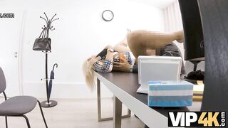 Amateur. Fucking on the desk helps blue-eyed MILF get a new mortgage loan
