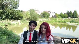 Amateur. Sexy redhead Miss Olivia showed her red lingerie and fucked in public in front of her BF