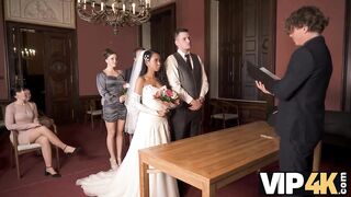 Amateur. Horny newlyweds cant resist and get intimate right after wedding