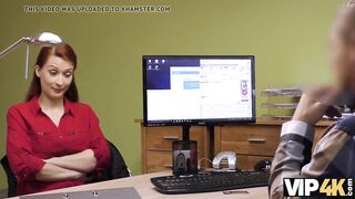 Amateur. Redhead has spontaneous sex in the office with loan agent