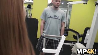 VIP4k. Magnificent young girl loves just sports, money