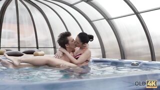 Old and young lovers have awesome sex after relax in jacuzzi