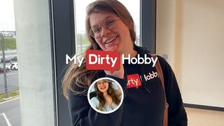 Hot - Nerdy babe fucks and creampied in public