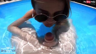 Underwater blowjob & fucking by the pool outdoors with German teen amateur - Hot German sex