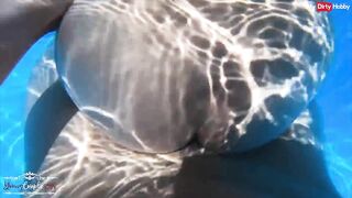 Underwater blowjob & fucking by the pool outdoors with German teen amateur - Hot German sex