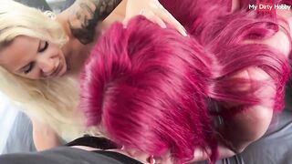 German teen lesbians make out & share cock from pussy to mouth in amateur threesome - Hot
