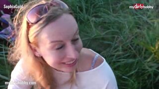 Hot - Blonde babe sucks cock at the beach and tries not to get caught