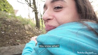 Public Agent Brunette jogger with a great ass measures a big cock before fucking it