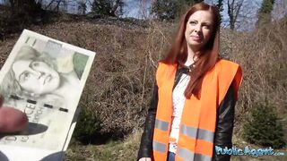 Public Agent - teen redhead with nice natural tits is doing community service but prefers big cock