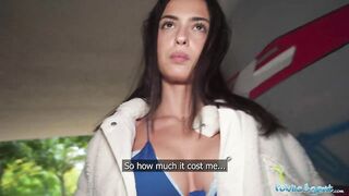 Public Agent Spanish teen outdoor POV public blowjob tight pussy filled with big dick