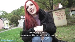 Public Agent Redhead Brit Shows Off Her Pierced Tits Before Basement Fuck Creampie