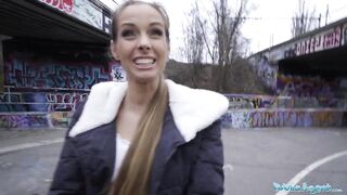 Public Agent Kinuski fucks a big Spanish cock outside under a tunnel