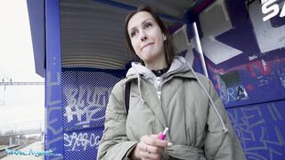 Public Agent Train Station smoker gets her tits out to pay the fine