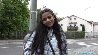 Public Agent Sexy tiny brunette Sandra Soul fucked in public