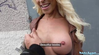 Public Agent Tattooed busty German blonde MILF fucked hard against a tree