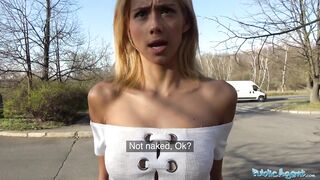 Public Agent Big cock gets blondes tight pussy wet in public forest fuck