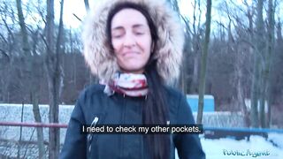 Public Agent Brunette with nice natural tits and pale skin