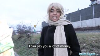 Public Agent Ebony with sexy body blonde hair and shaved pussy