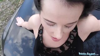 Amateur Hot black haired Russian fucked on a car hood for money