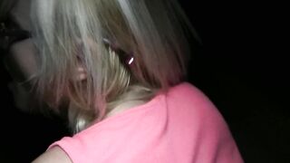 Amateur Sexy glasses babe fucks on public stairwell