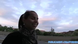 Amateur Sexy brunette takes cash for sex offer outside