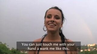 Amateur Busty brunette gets wet outdoors