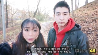 Amateur. Petite Japanese tourist Sakura jumped on a stranger's cock in front of her BF