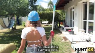 Amateur. Hunter seduced a handywoman, her BF caught them and saw Hunter’s cumshot inside her pussy