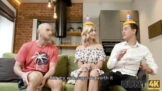 Amateur. Bimbo blonde has anal sex with stranger while her man watches this