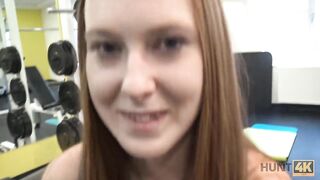 Amateur Cute girl instead of training has sex in gym with rich hunter