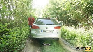 Amateur For money chesty hottie is drilled by hunter in forest near BF