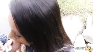 Amateur. Graceful brunette gives blowjob and gets banged for cash