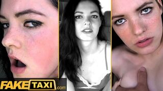 Amateur Taxi - 18yr teen brunette with freckles and petite body cums on a very big cock