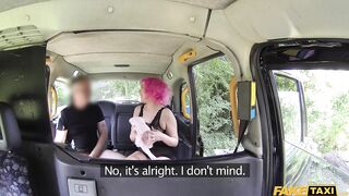 Amateur Taxi - Pretty pink hair teen cums in cabbies mouth from pussy eating before taking his cock