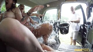 Amateur Taxi Real outdoor rough sex threesome with British MILFS