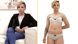 18 year old Lesbian teen has first cock in Casting - FAKE AGENT